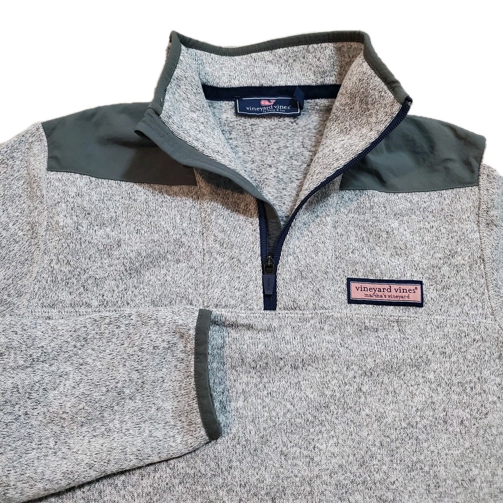 Vineyard Vines Boys XL 18 Mountain Sweater Fleece Quarter Zip Pullover Gray